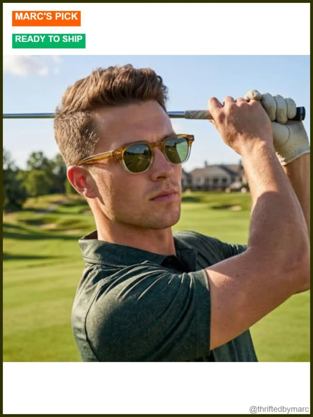 Men's Polarized Acetate Square Retro Sunglasses UV Protection